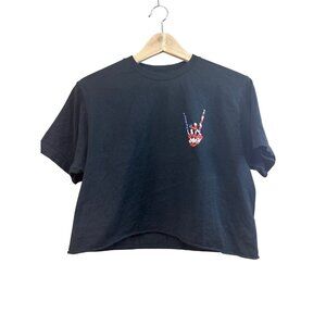 The Drive Clothing Black Crop Top Skeleton Hand Graphic Womens M